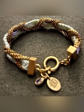 Juicy Couture Gold-Tone Braided Chain with Light Green Ribbon Bracelet